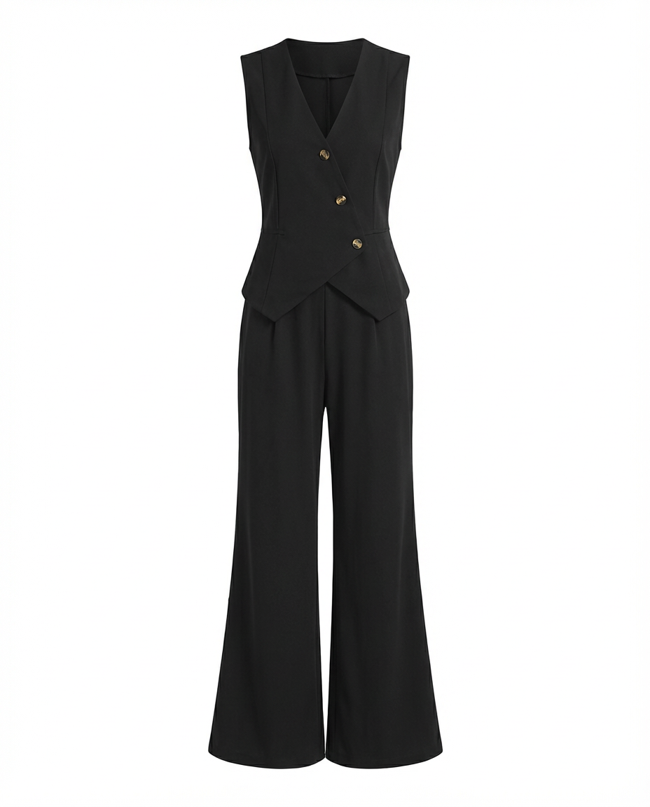 Garnitur Damski Kira | Elegancka Kamizelka i Spodnie z Szeroką Nogawką - 1