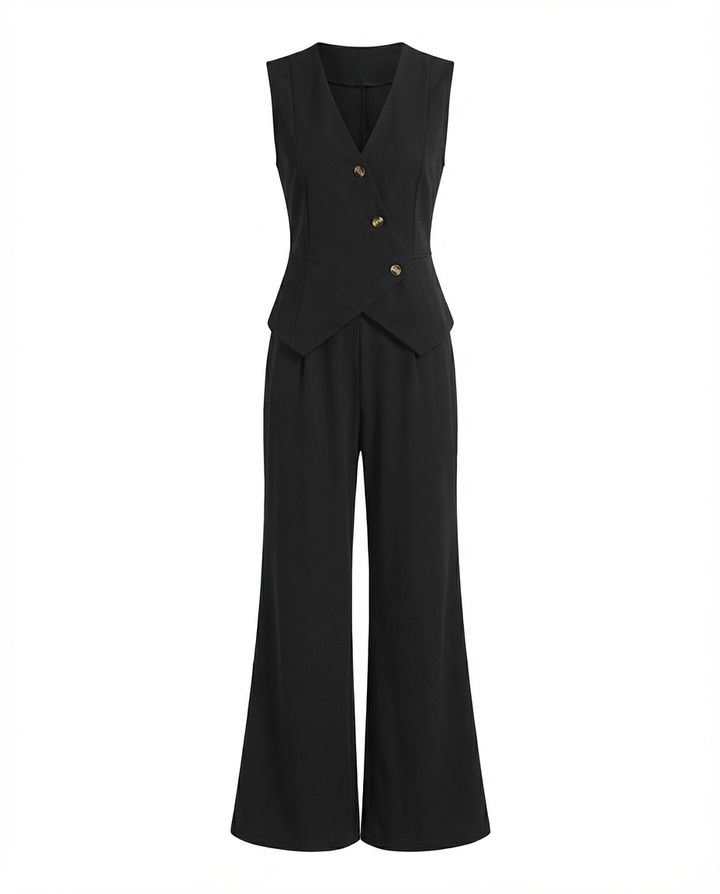 Garnitur Damski Kira | Elegancka Kamizelka i Spodnie z Szeroką Nogawką - 1