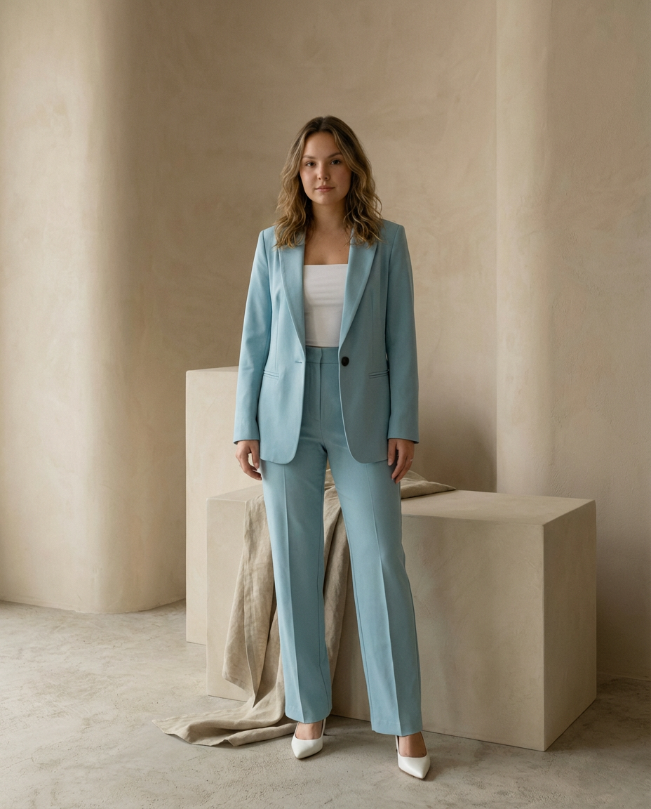 Elegancki Damski Garnitur | Komplet z Marynarką 3/4 i Spodniami, Idealny do Stylizacji Biznesowych - 2