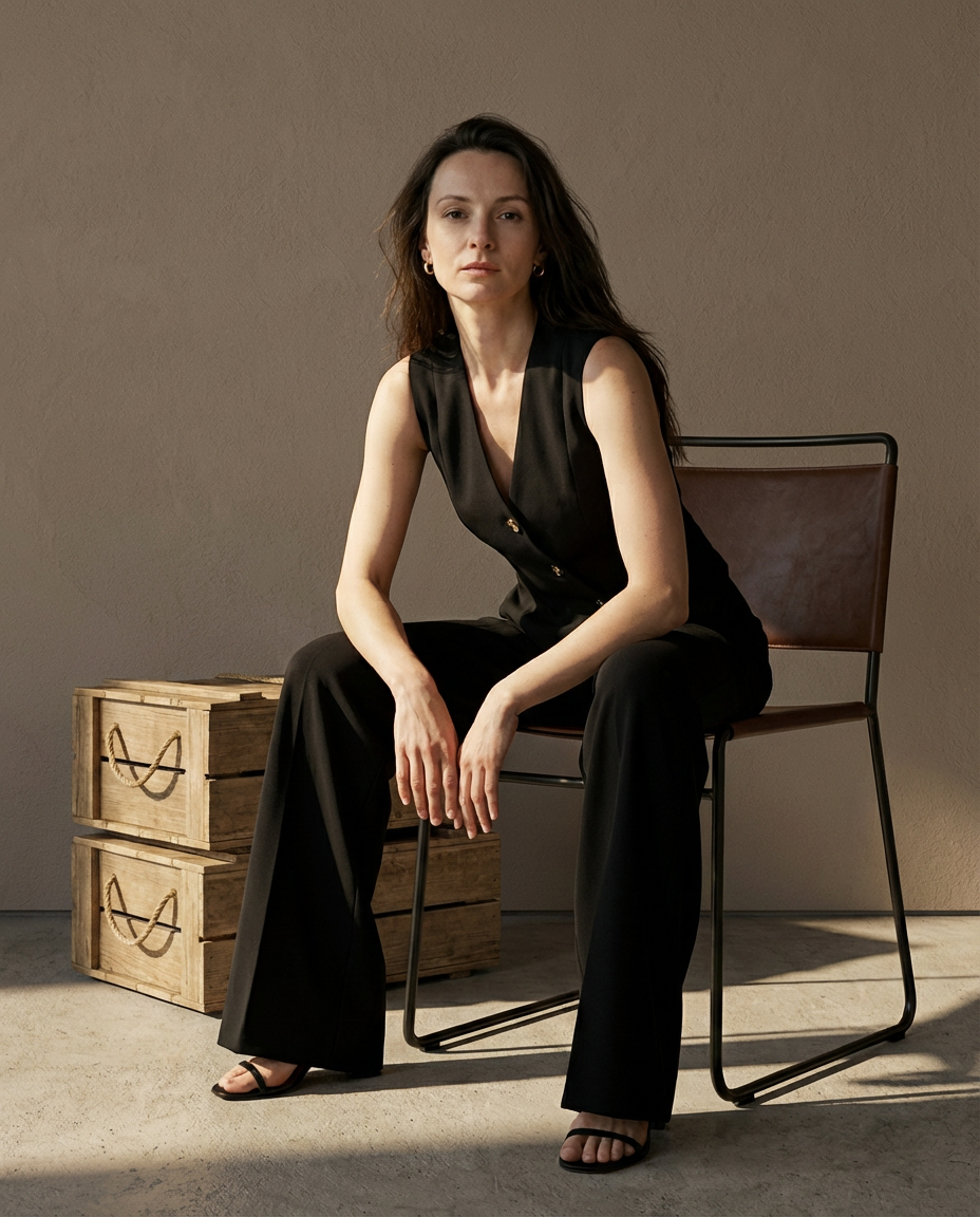 Garnitur Damski Kira | Elegancka Kamizelka i Spodnie z Szeroką Nogawką - 3