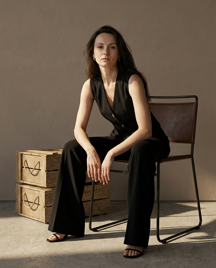 Garnitur Damski Kira | Elegancka Kamizelka i Spodnie z Szeroką Nogawką - 3