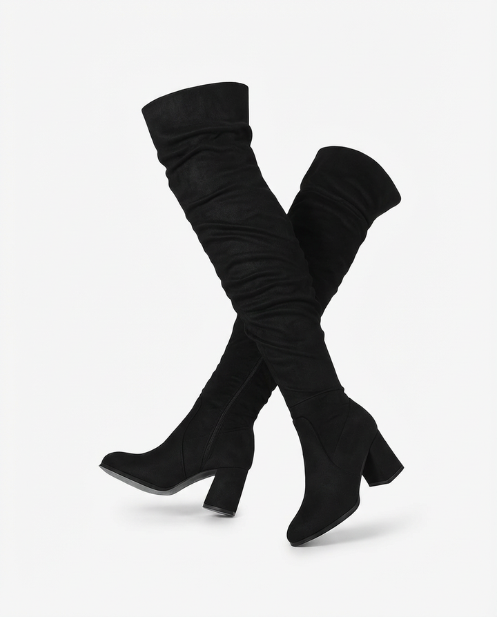 Kozaki Za Kolano Damskie | Zamszowy Efekt | Obcas Słupkowy | Styl na Jesień i Zimę - 1