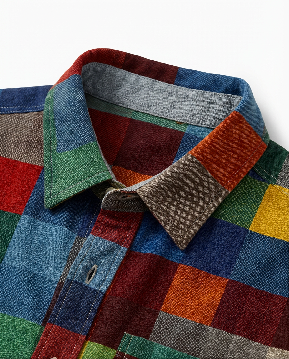 Męska Koszula w Stylu Patchwork | Luźny Krój | Bawełniana Tkanina | Artystyczny Design - 7