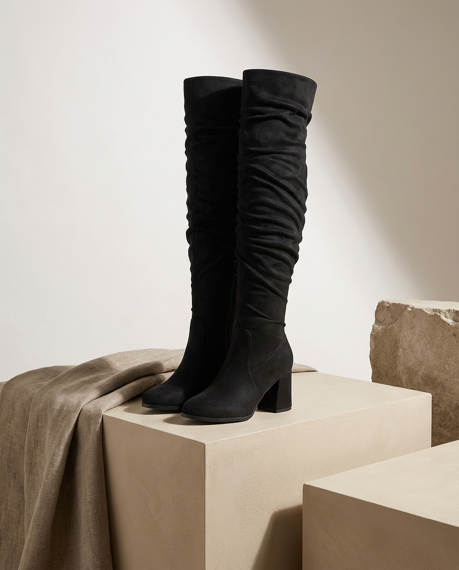 Kozaki Za Kolano Damskie | Zamszowy Efekt | Obcas Słupkowy | Styl na Jesień i Zimę - 5