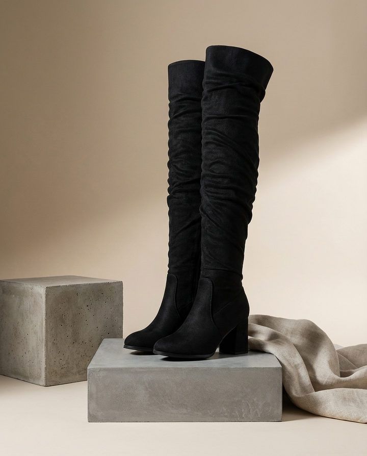 Kozaki Za Kolano Damskie | Zamszowy Efekt | Obcas Słupkowy | Styl na Jesień i Zimę - 2