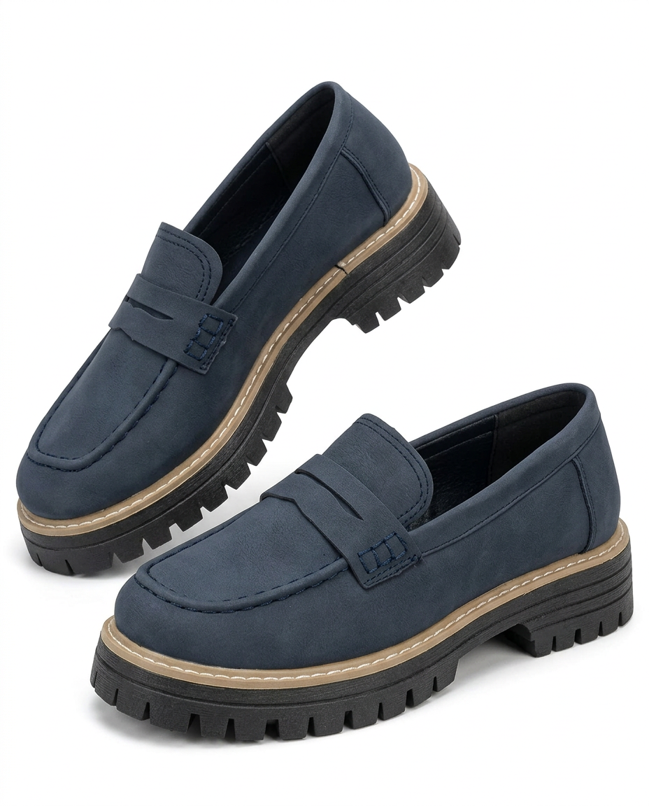 Mokasyny Damskie Mokasyny Na Platformie | Wsuwany Krój | Gruba Podeszwa | Na Co Dzień