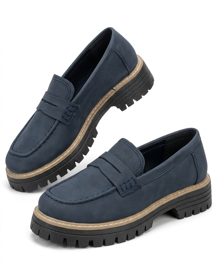 Mokasyny Damskie Mokasyny Na Platformie | Wsuwany Krój | Gruba Podeszwa | Na Co Dzień