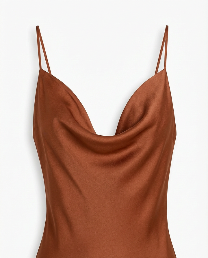 Sukienka Satynowa Maxi | Cienkie Ramiączka, Elegancka na Wesele - 6