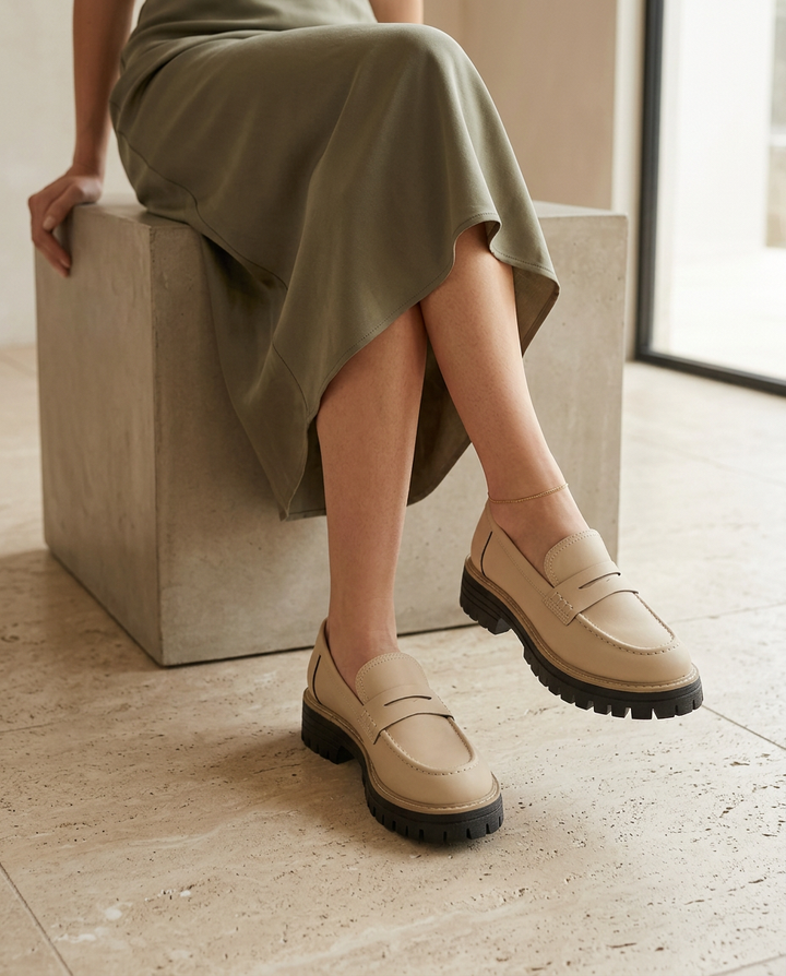 Mokasyny Damskie Mokasyny Na Platformie | Wsuwany Krój | Gruba Podeszwa | Na Co Dzień