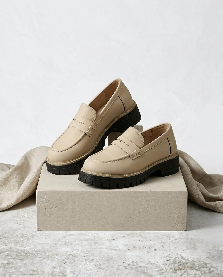 Mokasyny Damskie Mokasyny Na Platformie | Wsuwany Krój | Gruba Podeszwa | Na Co Dzień