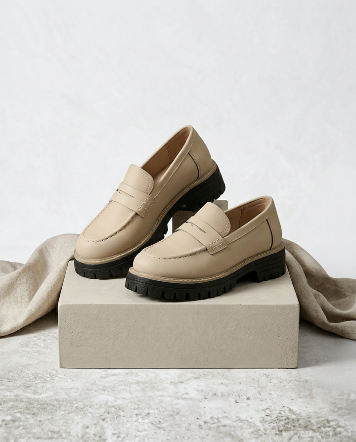 Mokasyny Damskie Mokasyny Na Platformie | Wsuwany Krój | Gruba Podeszwa | Na Co Dzień