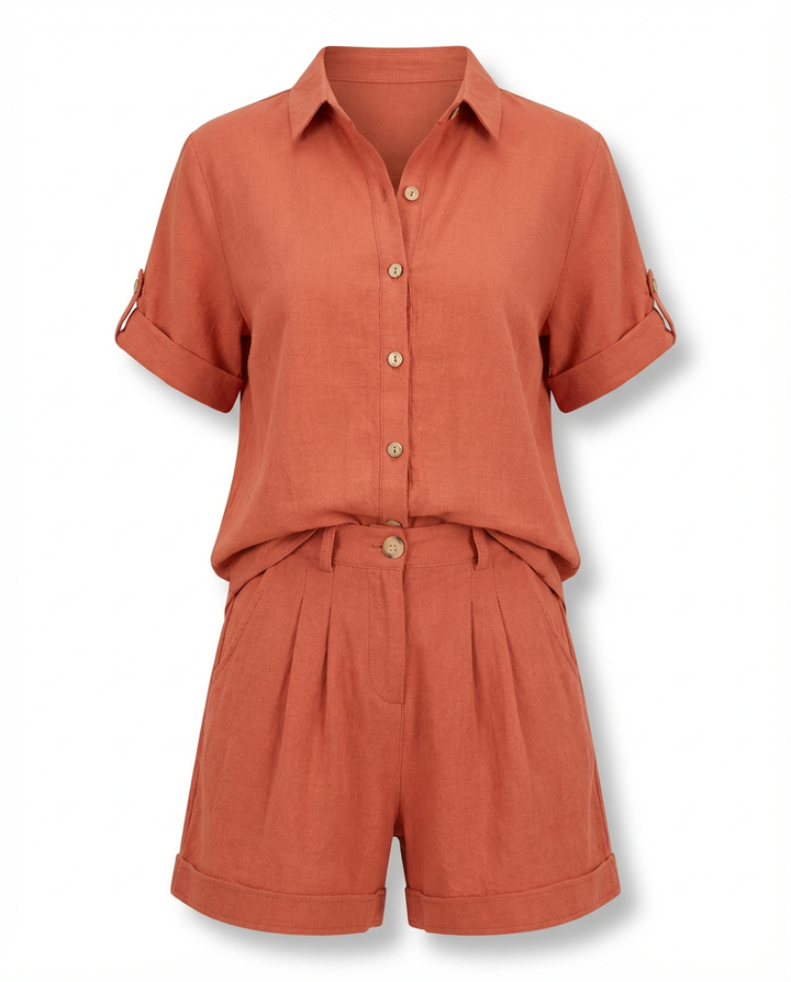 Damski Komplet Letni | Koszula z Krótkim Rękawem i Szorty | Lekki i Wygodny na Ciepłe Dni - 1