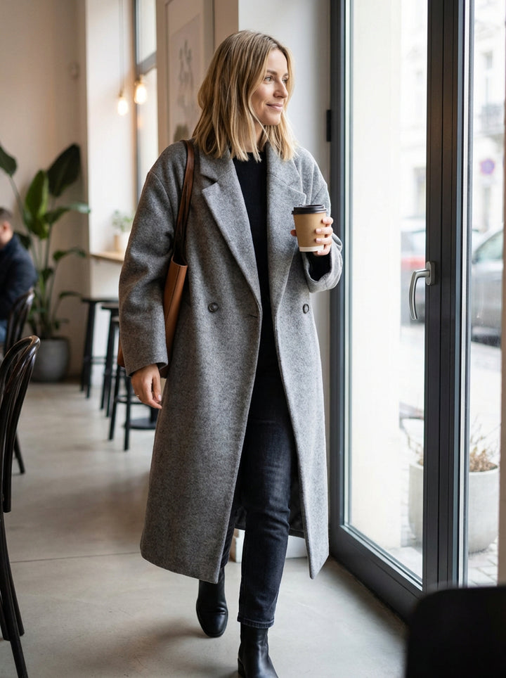 Płaszcz Damski Oversize | Miękka Wełniana Tkanina | Minimalistyczny Styl | Na Jesień i Zimę