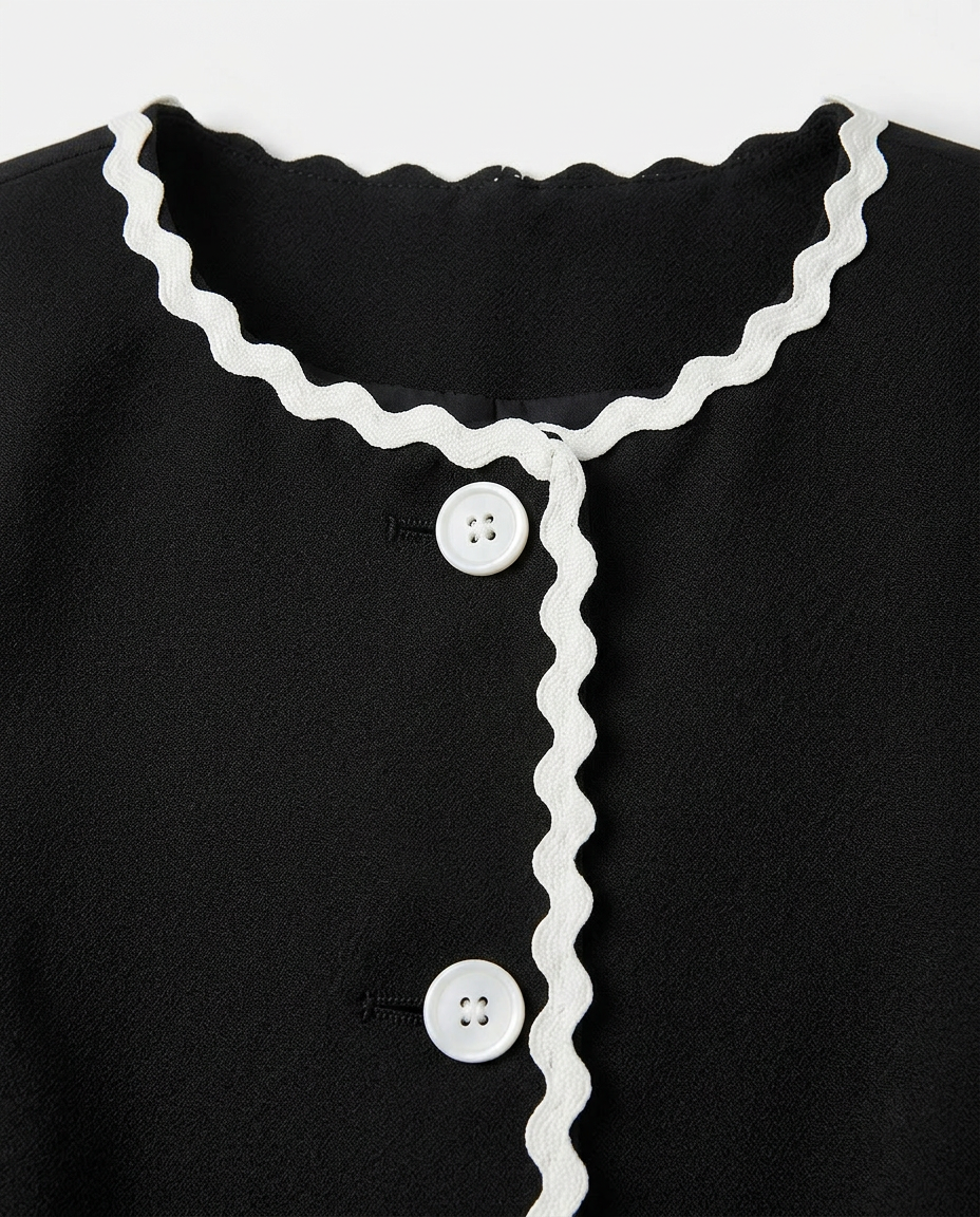 Marynarka Damska Elegancka | Regularny Krój | Kontrastowe Wykończenia | Do Pracy i Na Wiosnę