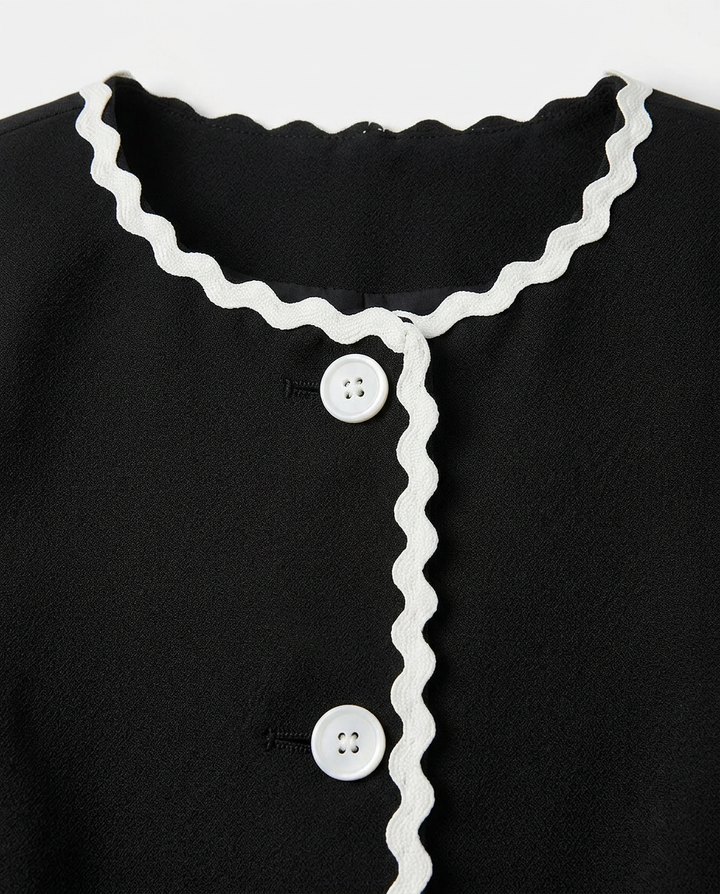 Marynarka Damska Elegancka | Regularny Krój | Kontrastowe Wykończenia | Do Pracy i Na Wiosnę