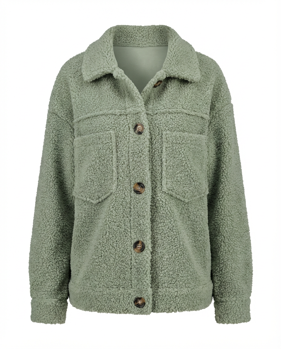 Damska Kurtka z Baranka | Krótki Fason | Guziki i Kieszenie | Styl Casual na Co Dzień - 10