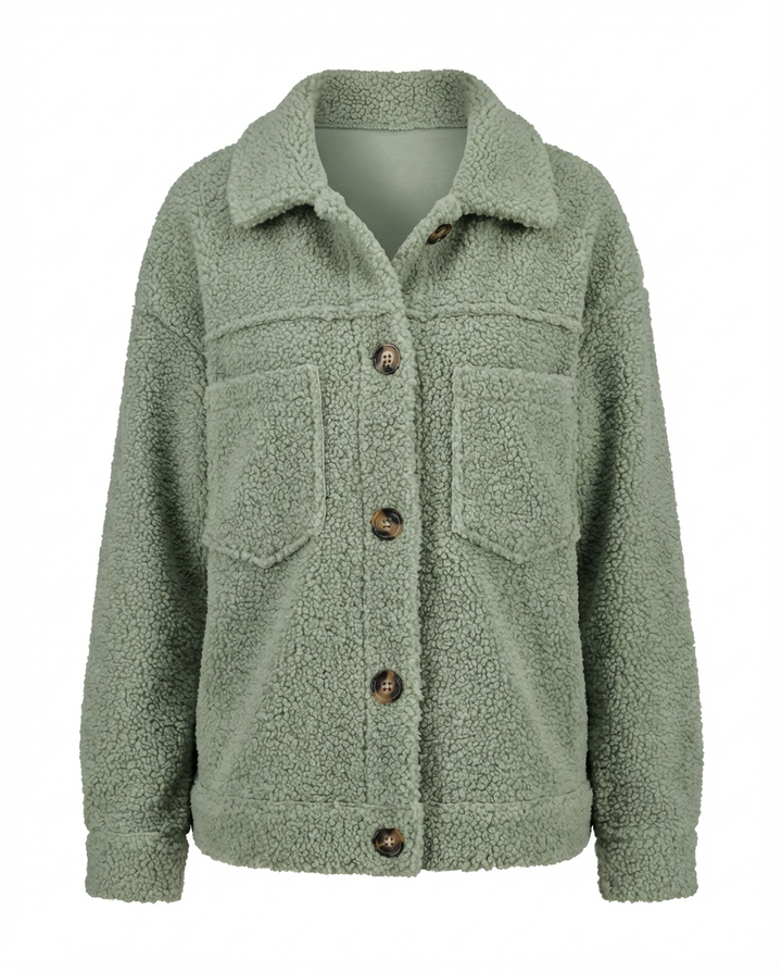 Damska Kurtka z Baranka | Krótki Fason | Guziki i Kieszenie | Styl Casual na Co Dzień - 10