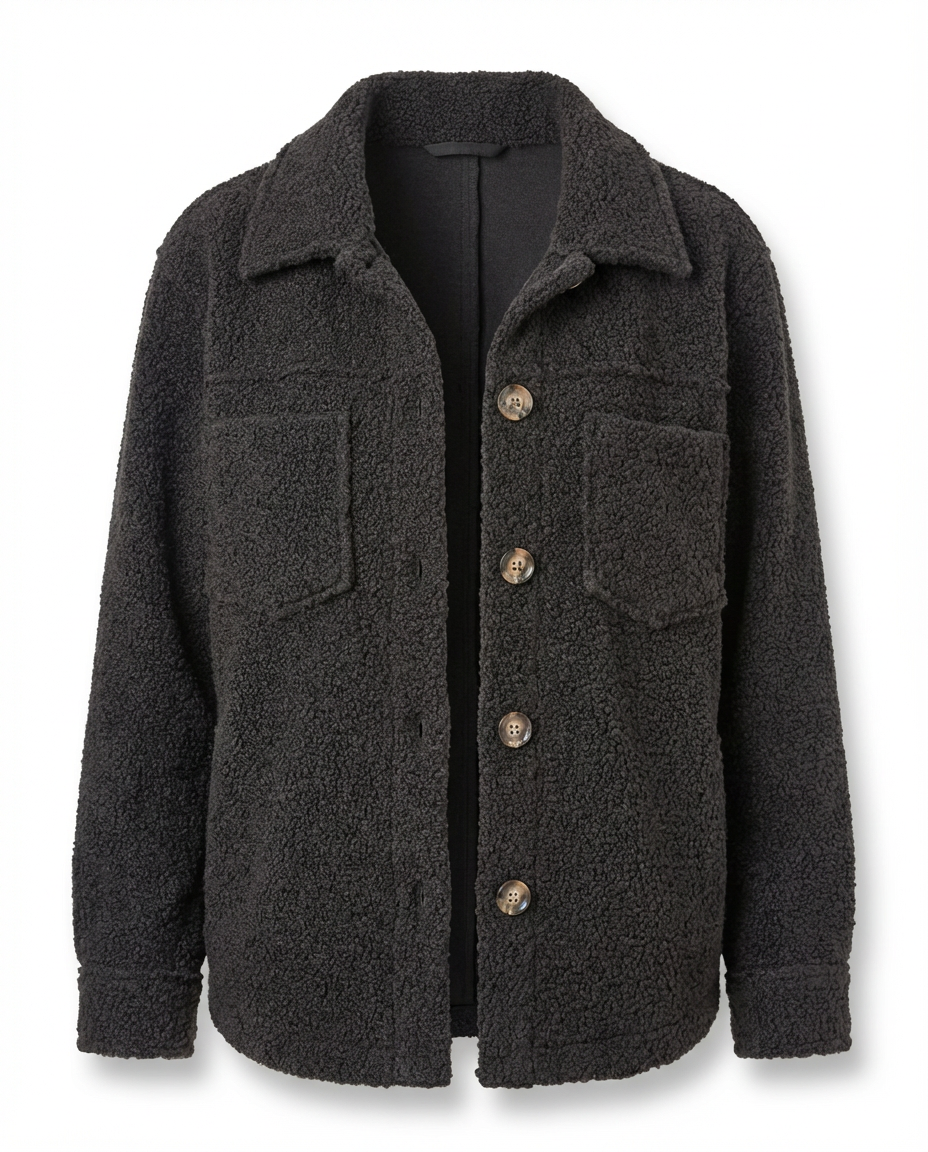 Damska Kurtka z Baranka | Krótki Fason | Guziki i Kieszenie | Styl Casual na Co Dzień - 11