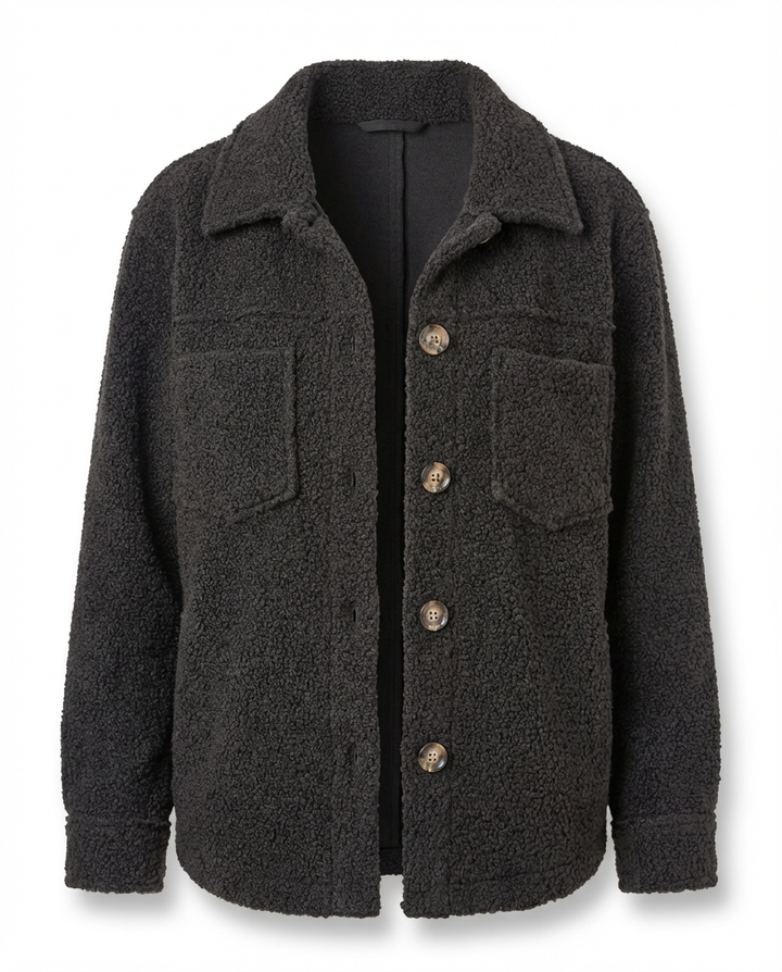 Damska Kurtka z Baranka | Krótki Fason | Guziki i Kieszenie | Styl Casual na Co Dzień - 11