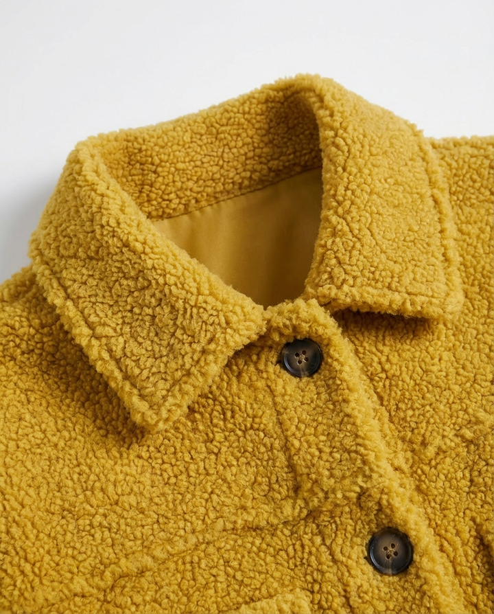 Damska Kurtka z Baranka | Krótki Fason | Guziki i Kieszenie | Styl Casual na Co Dzień - 6