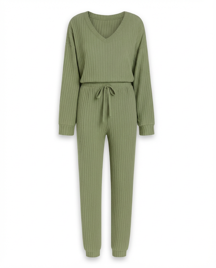 Damski Komplet Dzianinowy | Prążkowana Tkanina | Swobodny Krój | Na Co Dzień i Do Domu - 9