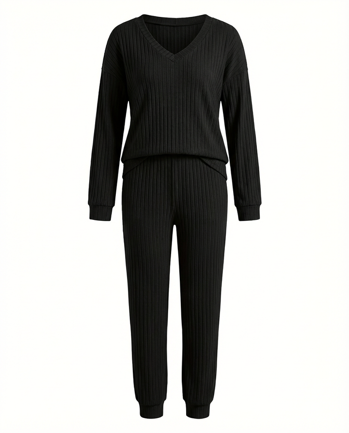 Damski Komplet Dzianinowy | Prążkowana Tkanina | Swobodny Krój | Na Co Dzień i Do Domu - 1