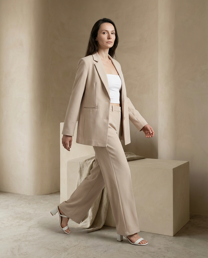Damski Garnitur Dwuczęściowy | Marynarka Oversize i Spodnie z Szeroką Nogawką | Minimalistyczna Elegancja - 5