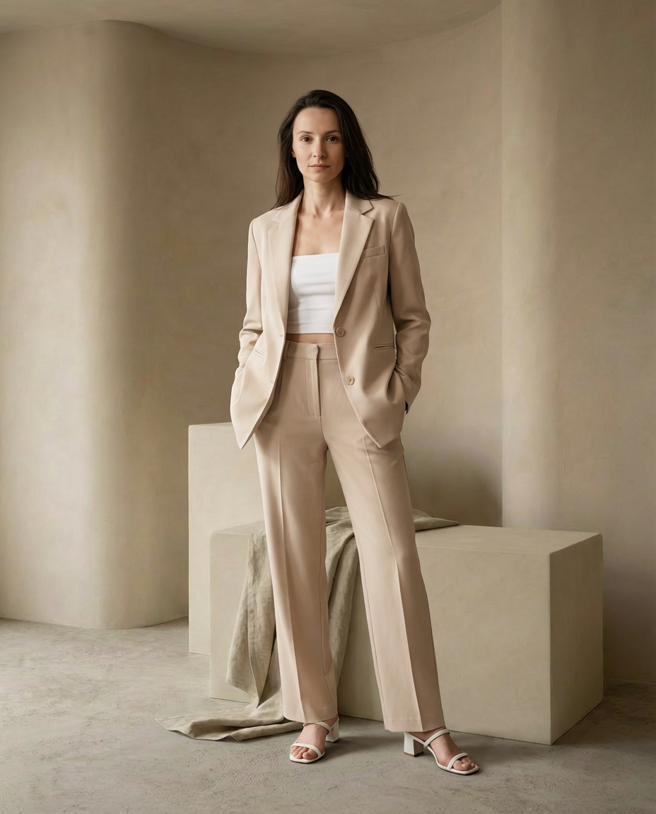 Damski Garnitur Dwuczęściowy | Marynarka Oversize i Spodnie z Szeroką Nogawką | Minimalistyczna Elegancja - 4