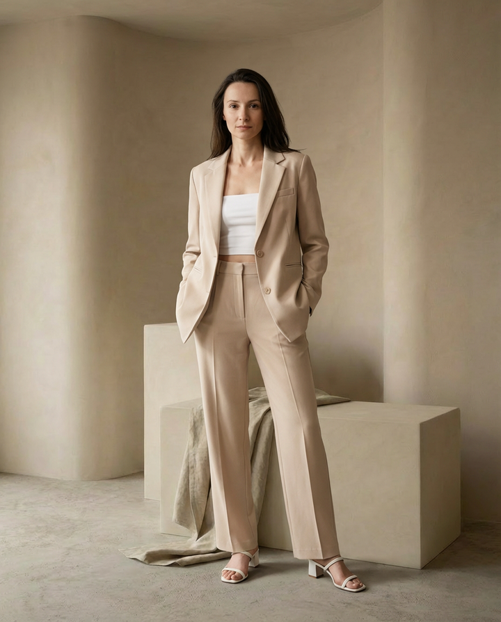 Damski Garnitur Dwuczęściowy | Marynarka Oversize i Spodnie z Szeroką Nogawką | Minimalistyczna Elegancja - 4