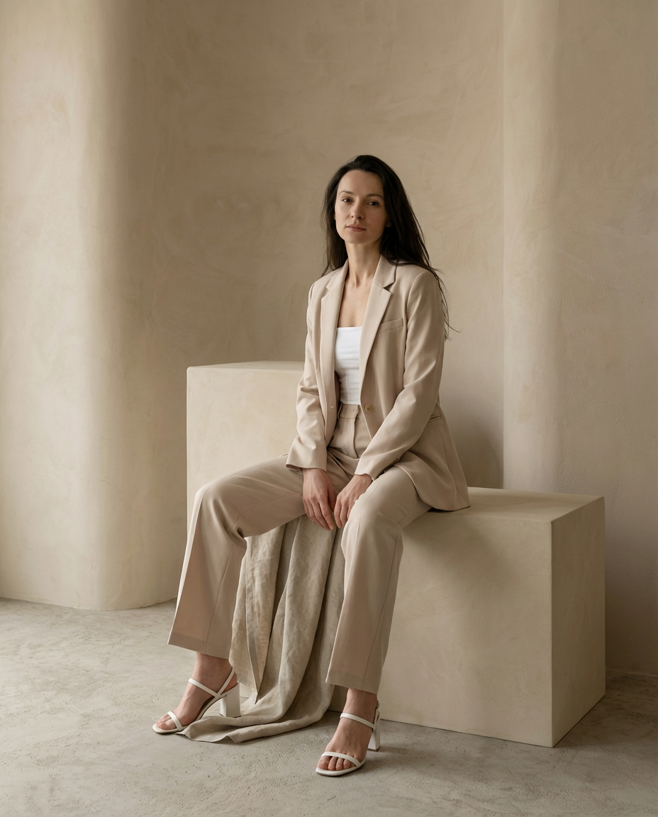 Damski Garnitur Dwuczęściowy | Marynarka Oversize i Spodnie z Szeroką Nogawką | Minimalistyczna Elegancja - 3