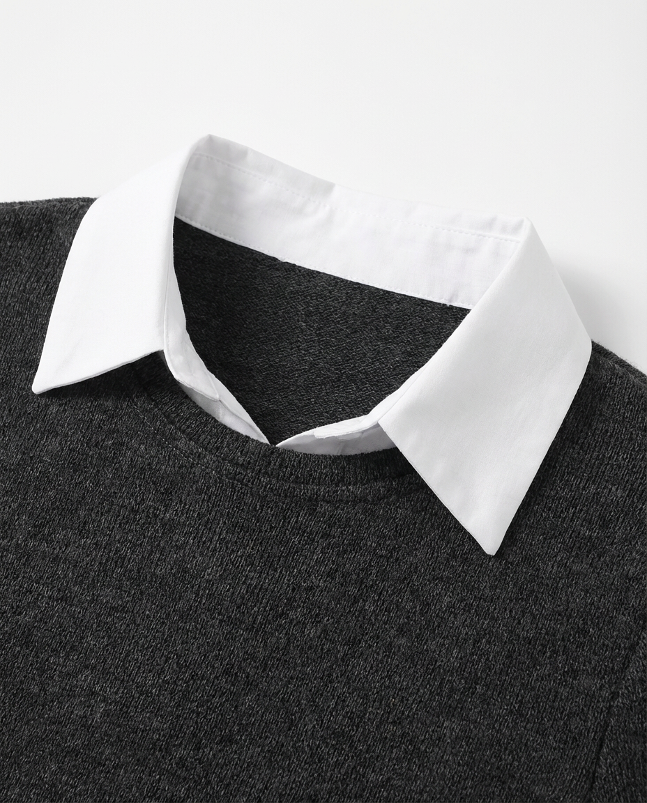 Komplet z Tunika Koszulową | Elegancki Minimalizm | Długie Spodnie i Długi Rękaw - 6