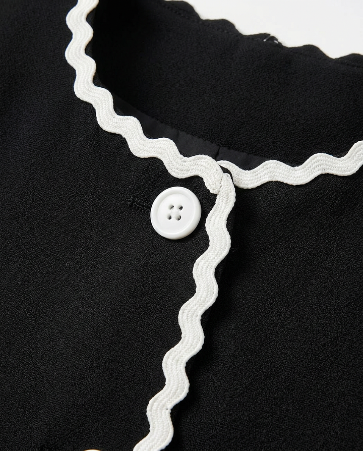 Marynarka Damska Elegancka | Regularny Krój | Kontrastowe Wykończenia | Do Pracy i Na Wiosnę