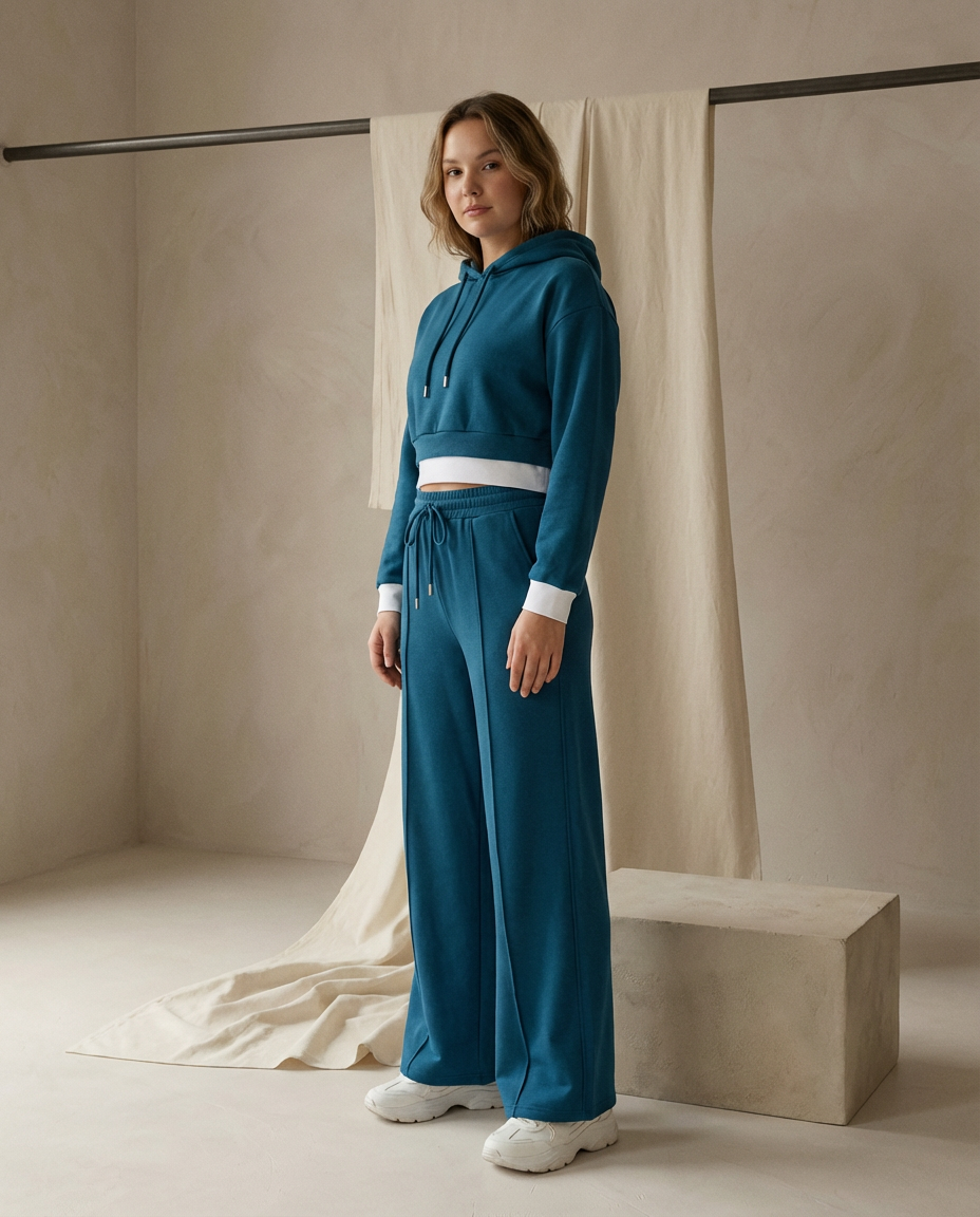 Damski Dres Dwuczęściowy | Bluza z Kapturem | Spodnie z Szeroką Nogawką | Styl Casual - 5