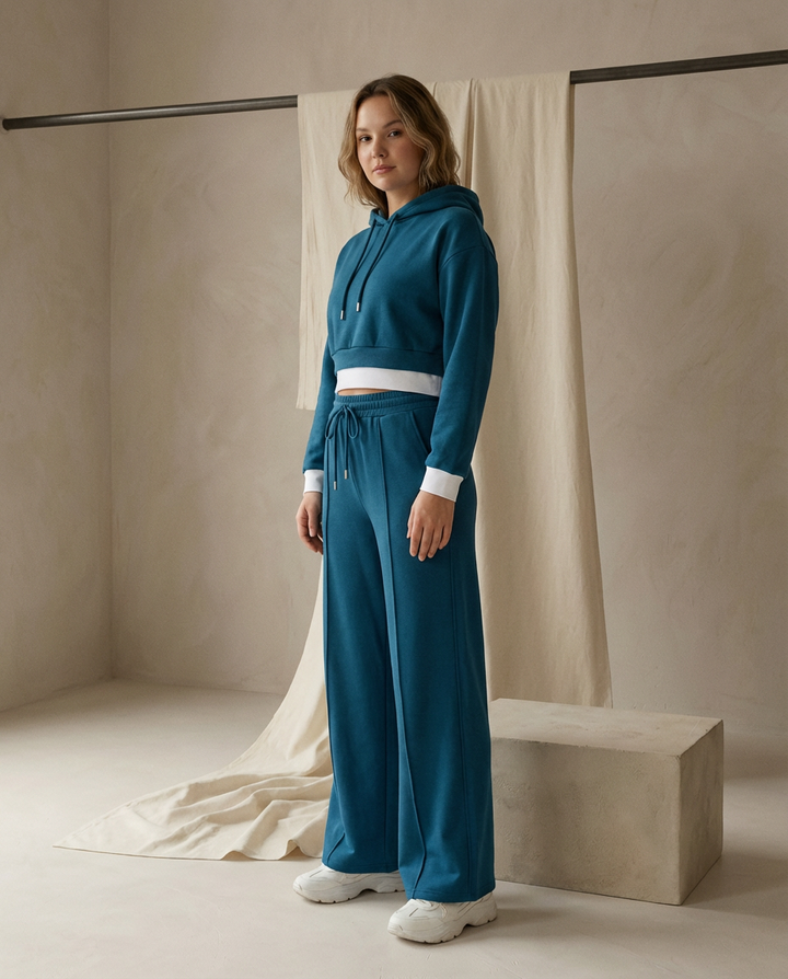 Damski Dres Dwuczęściowy | Bluza z Kapturem | Spodnie z Szeroką Nogawką | Styl Casual - 5