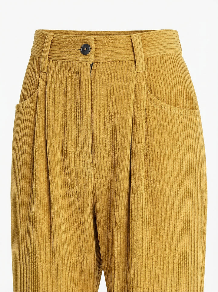 Damskie Sztruksowe Spodnie Casual | Luźny Krój | Wysoki Stan | Styl Vintage