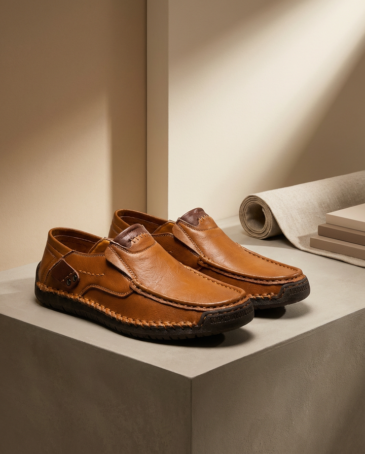 Mokasyny Męskie Skórzane Klasyczne | Dopasowany Krój | Wygodna Amortyzacja | Do Pracy i Na Co Dzień