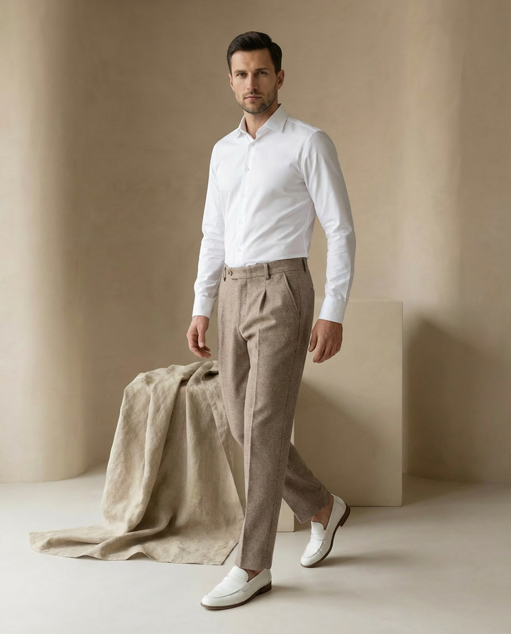 Spodnie Męskie Wełniane Eleganckie | Dopasowany Krój | Wysoka Jakość | Do Pracy i Na Wyjścia