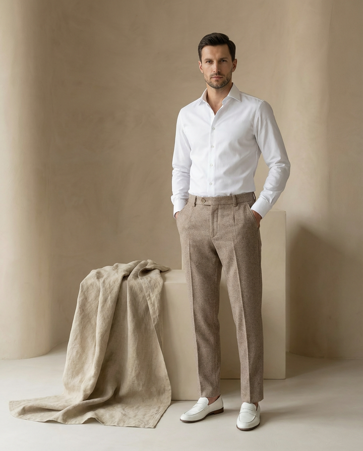 Spodnie Męskie Wełniane Eleganckie | Dopasowany Krój | Wysoka Jakość | Do Pracy i Na Wyjścia