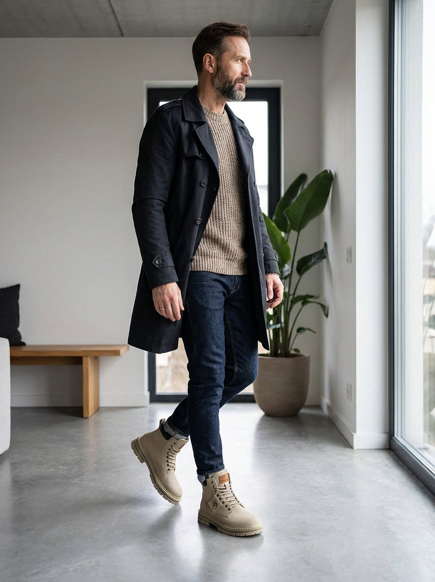 Męskie Trzewiki Sznurowane | Solidna Podeszwa | Styl Roboczy | Na Jesień i Zimę