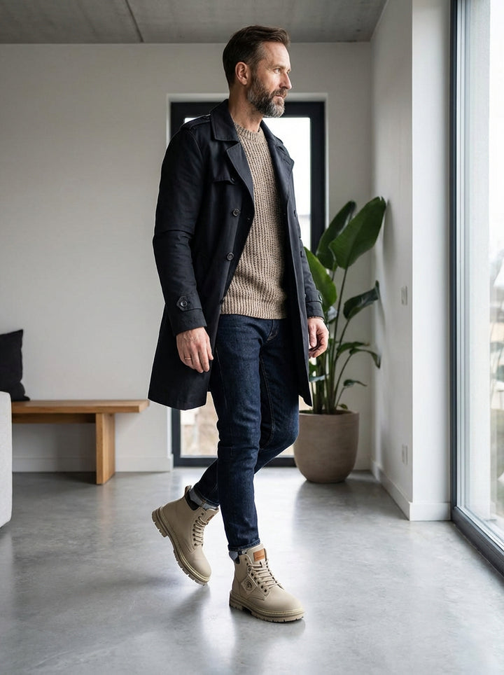 Męskie Trzewiki Sznurowane | Solidna Podeszwa | Styl Roboczy | Na Jesień i Zimę