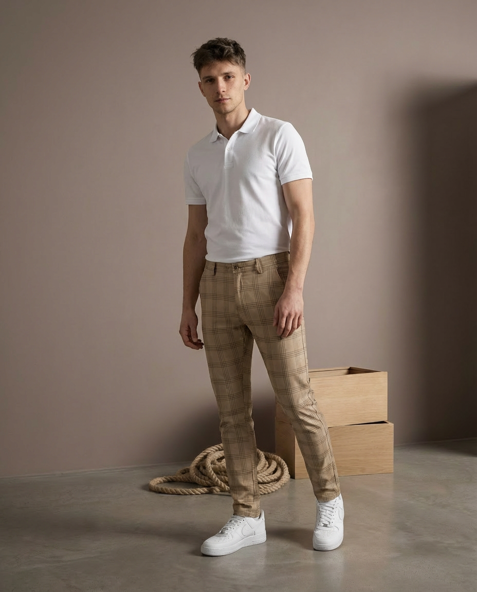Spodnie Męskie Spodnie w Kratę | Luźny Krój | Wygodny Materiał | Na Co Dzień