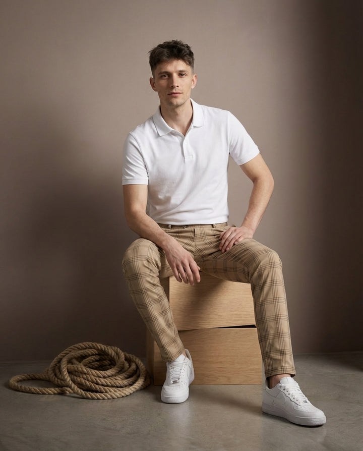 Spodnie Męskie Spodnie w Kratę | Luźny Krój | Wygodny Materiał | Na Co Dzień