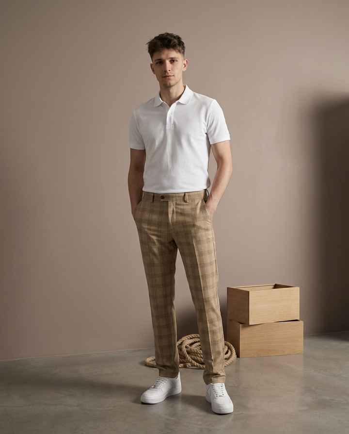 Spodnie Męskie Spodnie w Kratę | Luźny Krój | Wygodny Materiał | Na Co Dzień
