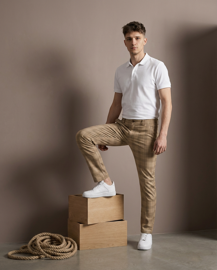 Spodnie Męskie Spodnie w Kratę | Luźny Krój | Wygodny Materiał | Na Co Dzień