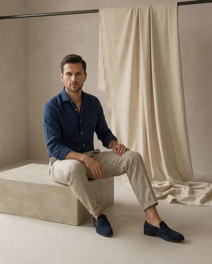 Lniane spodnie męskie | Prosty krój | Oddychający materiał | Na wiosnę i lato