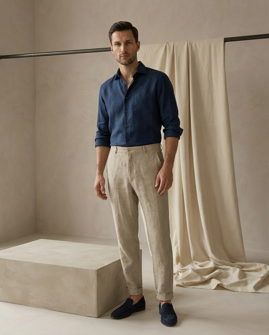 Lniane spodnie męskie | Prosty krój | Oddychający materiał | Na wiosnę i lato
