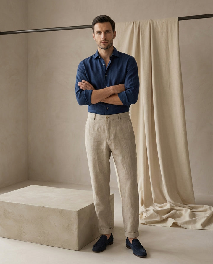 Lniane spodnie męskie | Prosty krój | Oddychający materiał | Na wiosnę i lato