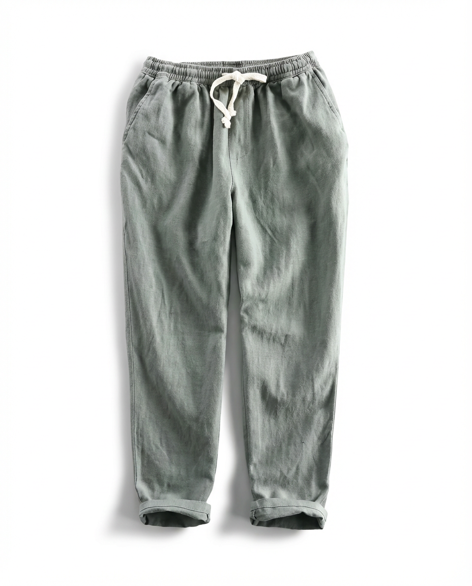 Lniane spodnie męskie | Prosty krój | Elastyczna talia | Luźne