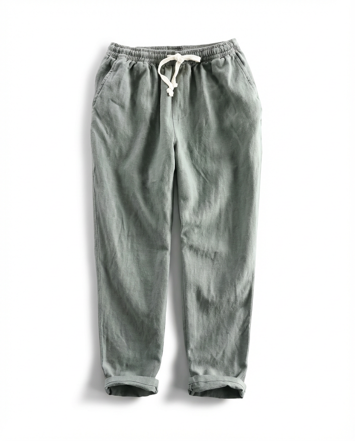 Lniane spodnie męskie | Prosty krój | Elastyczna talia | Luźne