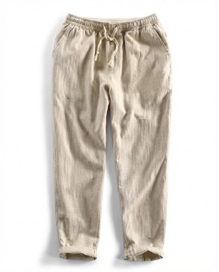 Lniane spodnie męskie | Prosty krój | Elastyczna talia | Luźne